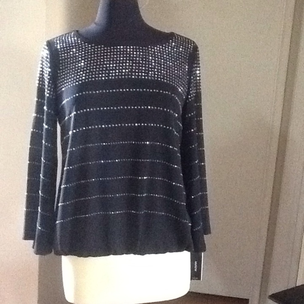 Alfani long sleeve decorated black top